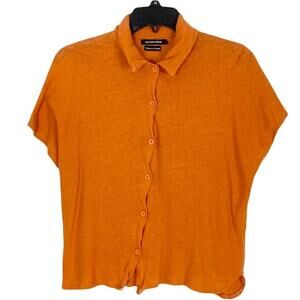 NWOT MONOPRIX FEMME Top S FRANCE Linen Cotton Coral Orange Button Up